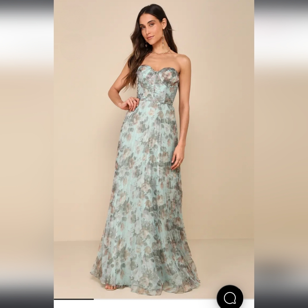 Lulu's Beautiful Day Sage Multi Floral Print Organza Maxi Dress